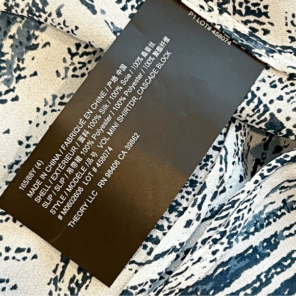 Theory 100% Silk Point-Collar Shirtdress Block Printed 3/4 Sleeves Mini Dress 4 - Picture 10 of 10